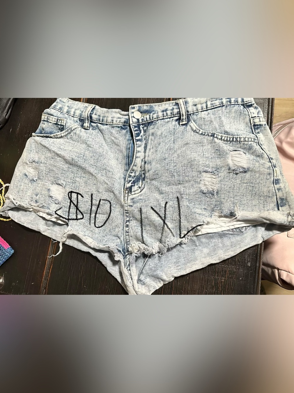 SHEIN Light Wash Distressed High-Rise Denim Shorts